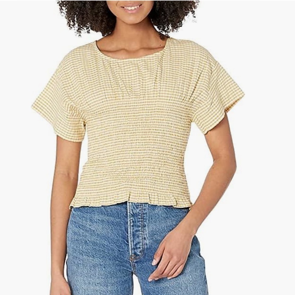 Madewell | Cottagecore Picnic Coastal Cowgirl Smocked Check Print Top | S